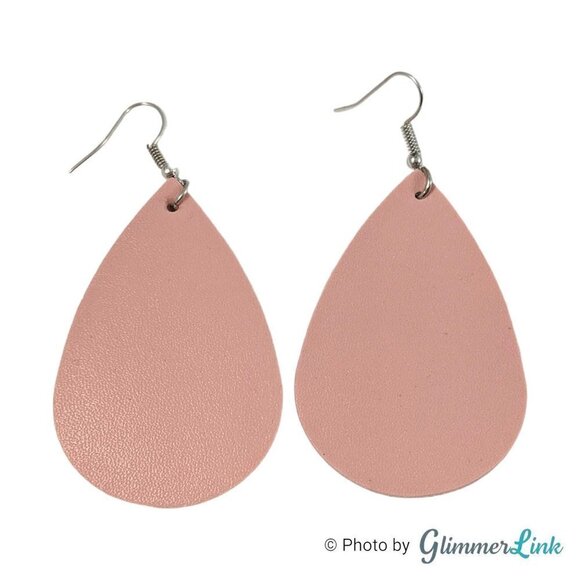 Faux Leather Teardrop Shaped Dangle Earrings Pink, Red and Floral Blue Set of 3 - Picture 3 of 9